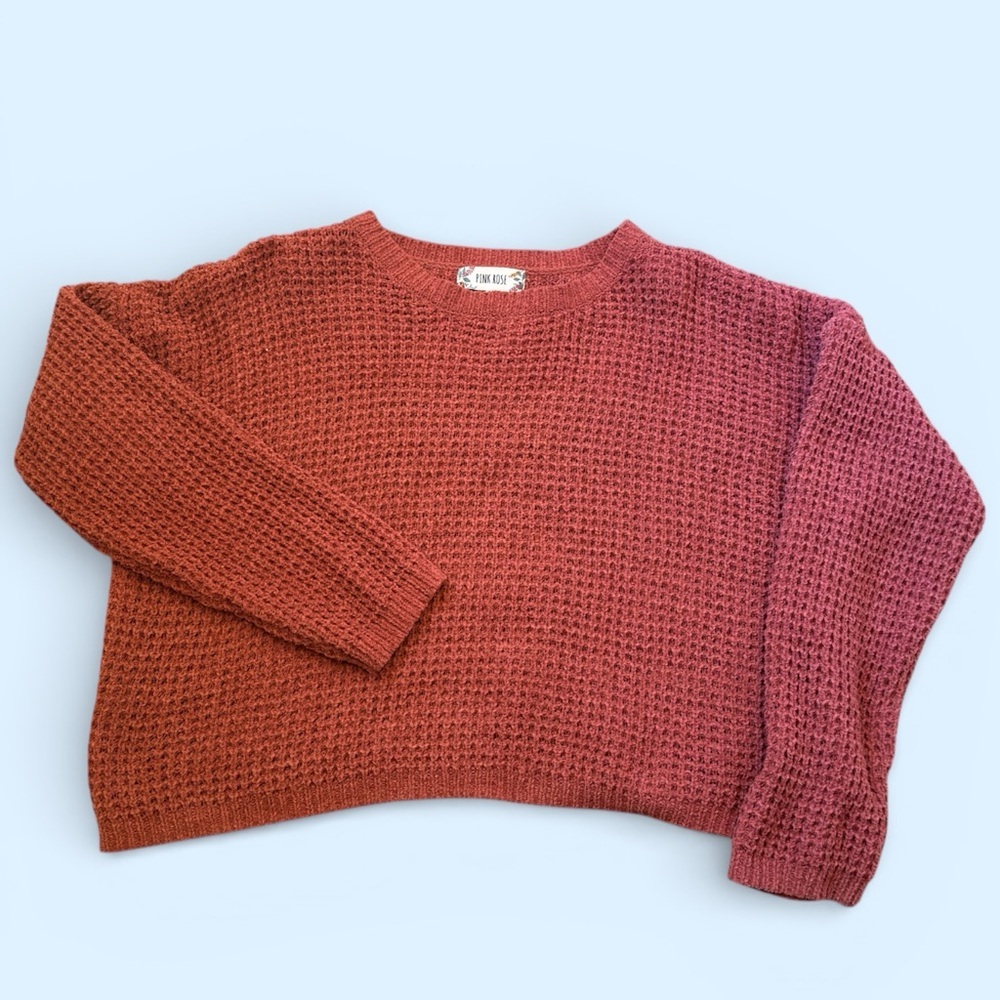 Pink Rose Women’s Rust Knit Sweater Cropped Long Sleeve Casual Size L - Picture 2 of 6